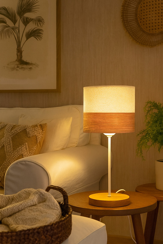 lampy stołowe Lampka Nocna Stołowa Dębowa Abażur Fornir E27 LED
