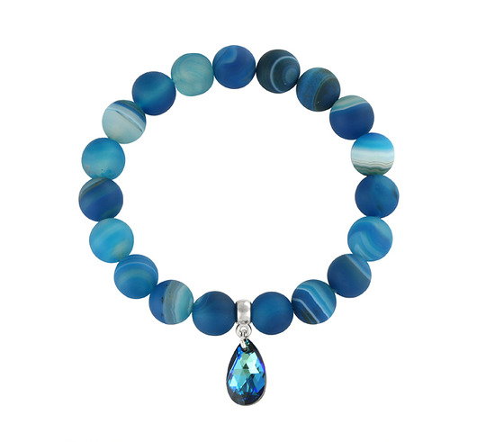 Mat blue agate with white kryształ Swarovski pendant. Lavoga