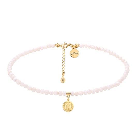 chokery Choker z pereł naturalnych ze złotym medalionem