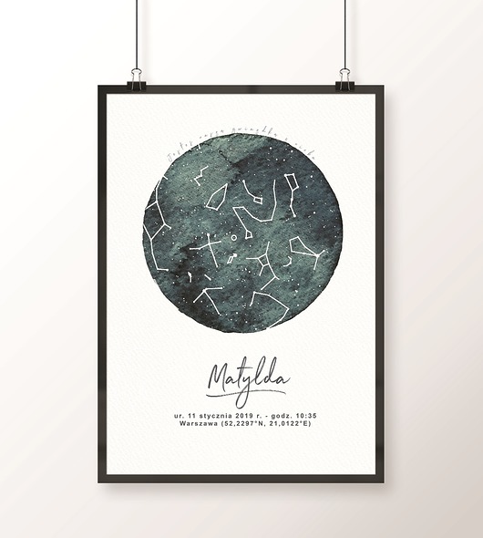 obrazy i plakaty do pokoju dziecięcego Plakat Metryczka MAPA NIEBA
