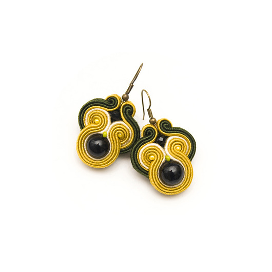 Kolczyki soutache - khaki, musztardowe, etniczne maanuela