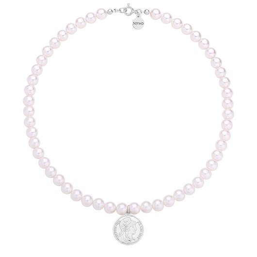 srebrne naszyjniki Srebrny naszyjnik z pereł SWAROVSKI CRYSTAL z monetą