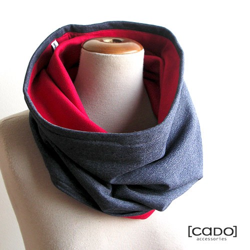 Tuba dwustronna, komin, szal - denim i czerwień CADOaccessories