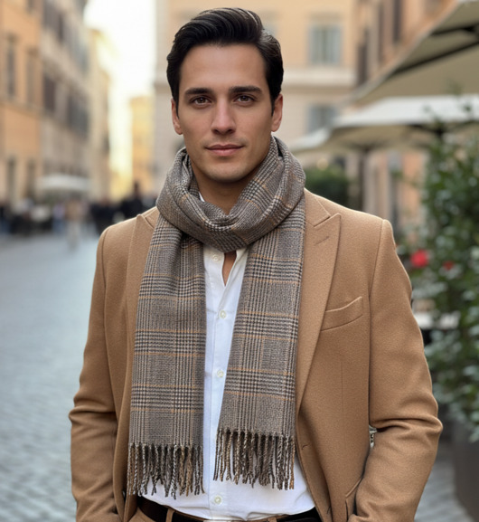 tuby i kominy Szalik Męski Szary Brązowy Kratka