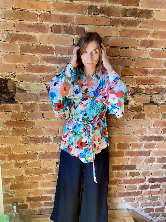 szlafroki damskie Szlafrok narzutka kimono krótkie w żakardowe kwiaty