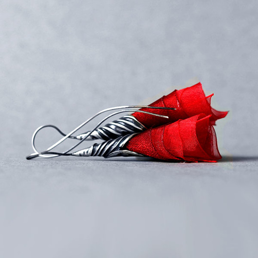 kolczyki wire wrapping Srebrne kolczyki wiszące z tkaniną SOLOR