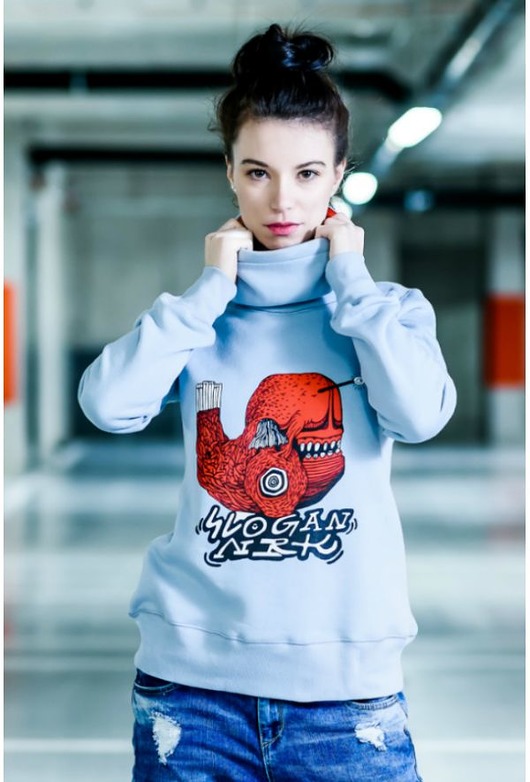 bluza z kapturem damska SLOGAN The Bassman Grey bluza damska organiczna