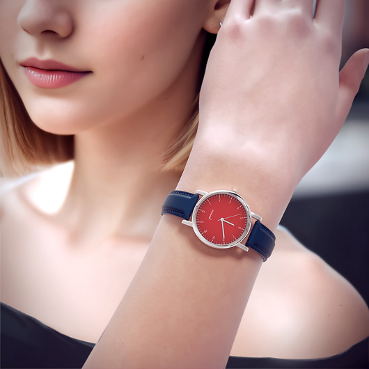 zegarki unisex Zegarek  mały - Simple czerwony - skórzany, granatowy