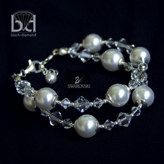 Ślubny Perłowy Komplet kryształ Swarovski Black Diamond