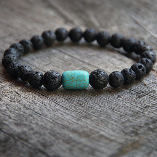 męska bransoletka :: black LAVA & howlite kaktusia