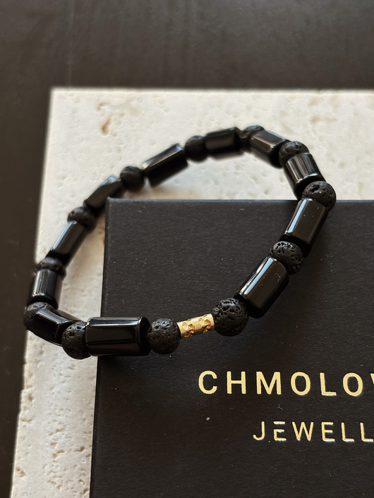 biżuteria męska Bransoletka męska Lawa i Turmalin