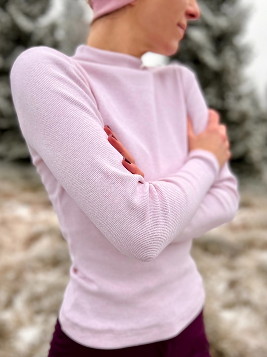 bluzki z długim rękawem damskie Pink Thing - longsleeve z prążka bawełnianego róż melanż