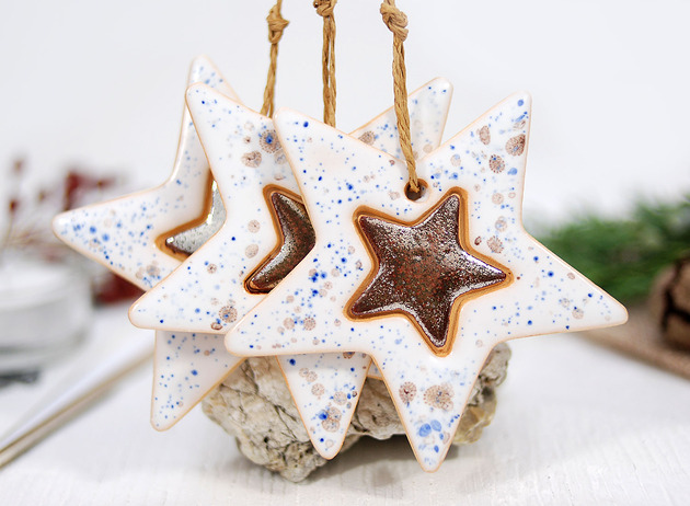 ozdoby choinkowe Złote gwiazdki choinkowe -  ceramiczne ozdoby świąteczne