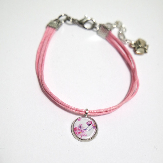 bransoletki ze szkła Bransoletka - Kwiat wiśni - sznureczki, różowa