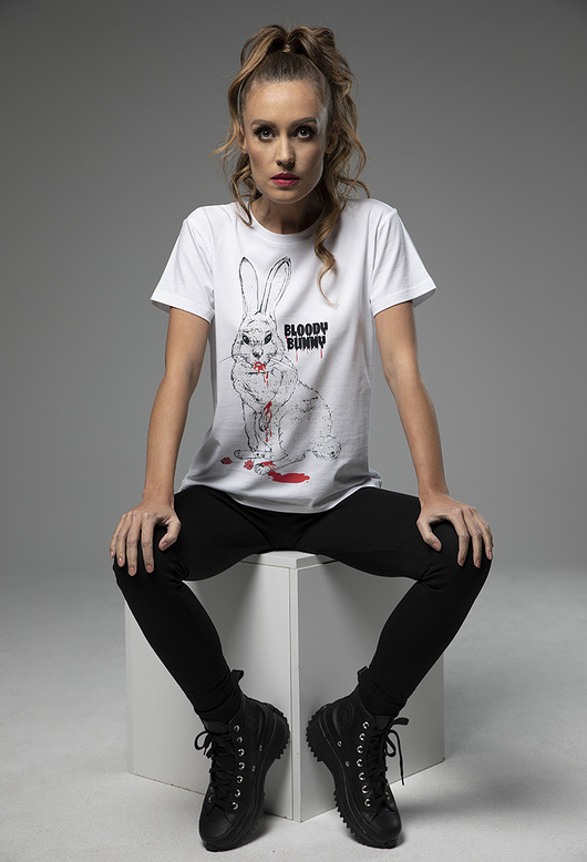 t-shirt damskie T-shirt damski królik biały