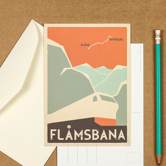 grafiki i ilustracje Pocztówka, Flamsbana, Skandynawia, Norwegia