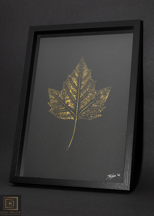 grafiki i ilustracje Autorska Grafika Botaniczna. Plakat Złoty Liść Platan Klonolistny A4