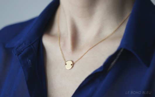 16k Gold Plated Two Holes Round Tag Necklace Le Boho Bleu
