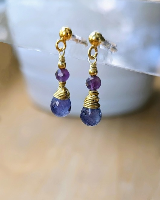 kolczyki pozłacane Tanzanitki, srebrne kolczyki