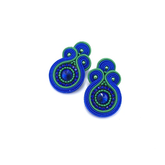 kolczyki soutache Kolczyki sutasz sztyfty małe chabrowo zielone z kryształkami Gracia
