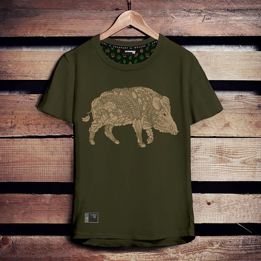 t-shirty męskie Koszulka męska z dzikiem khaki bushcraft runo DZIK