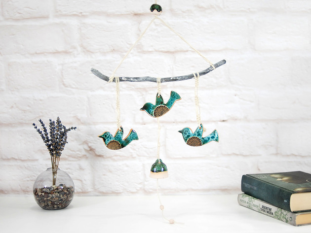 Ceramiczne ptaki w locie - boho dekoracja ścienna 10FingersArt