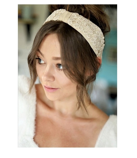 Ślubne ozdoby do włosów Wąska ślubna opaska koronkowa boho