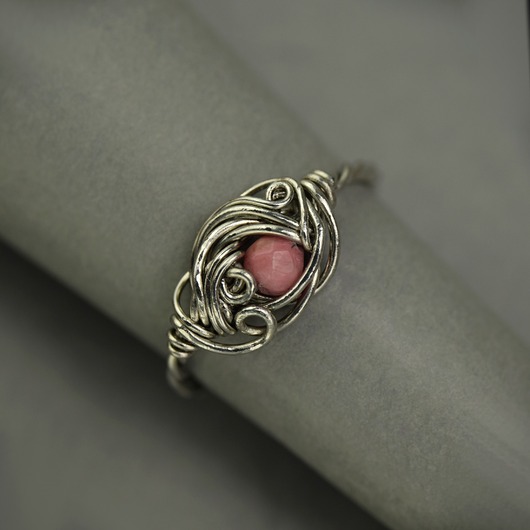 pierścionki - różne Pierścionek regulowany rodonit wire wrapping