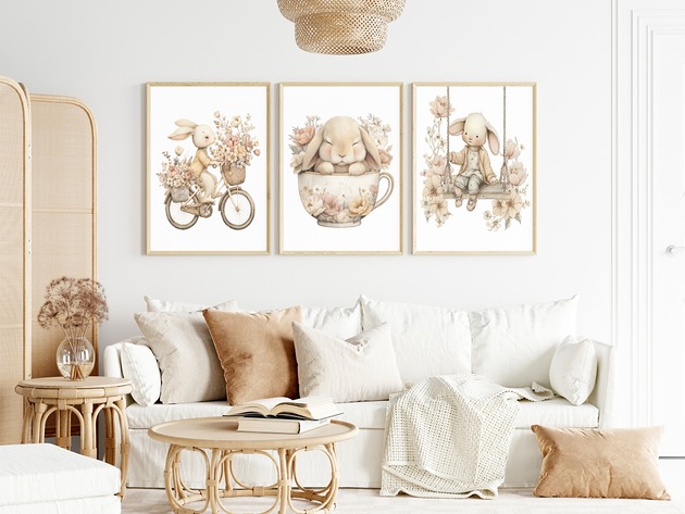 plakaty Plakaty Wiosna Króliki Wielkanoc Boho Dla Dzieci 3 szt