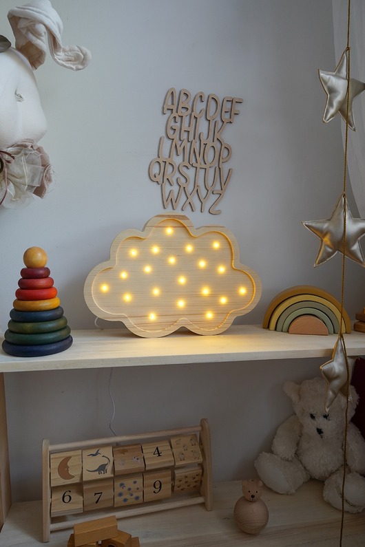 lampy do pokoju dziecka Drewniana lampka Chmurka