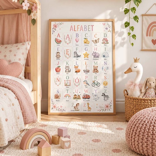 obrazy i plakaty do pokoju dziecięcego Plakat edukacyjny ALFABET dla dziewczynki