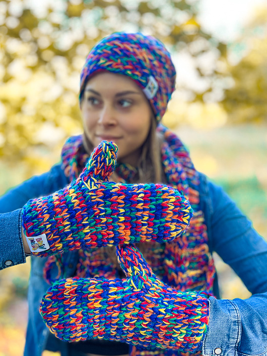 rękawiczki damskie Rękawiczki MERINO 50% ze sznureczkiem ,,Pokojowe granaty"