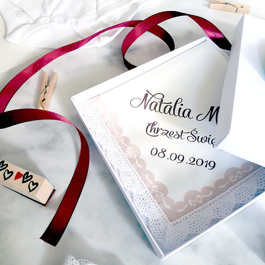 Tasiemki - szatka chrzcielna - chusteczka Mocem