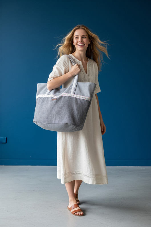 torby XXL Szara torba plażowa z weluru huge bag