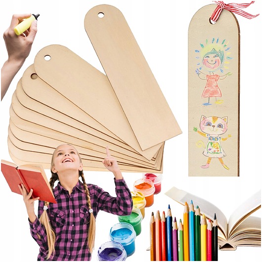 zakładki do książek Zakładki do książek dla dzieci Drewniana decoupage 10 SZT na prezent DIY