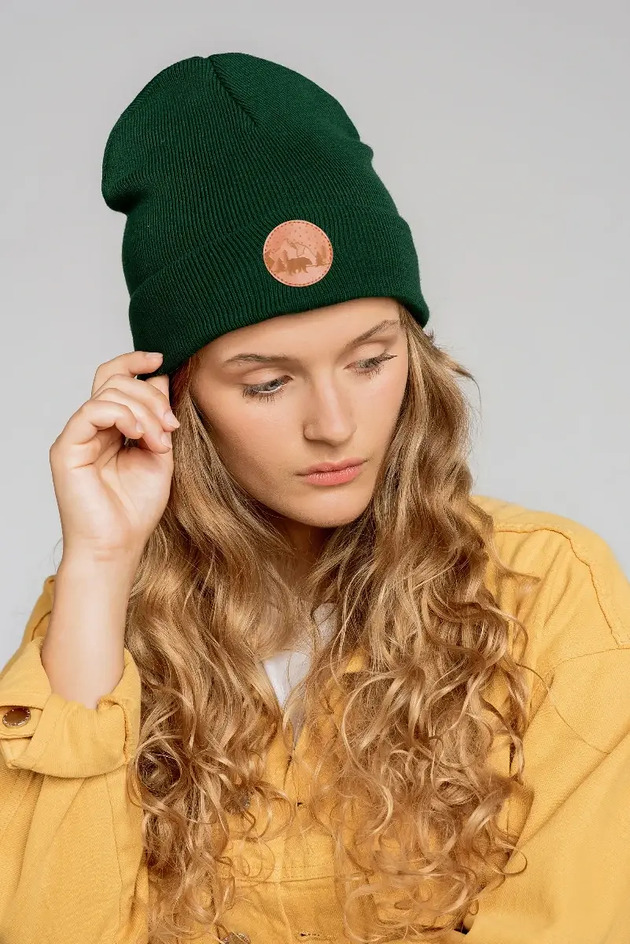czapki i kapelusze męskie Czapka beanie z bawełny organicznej butelkowa zieleń