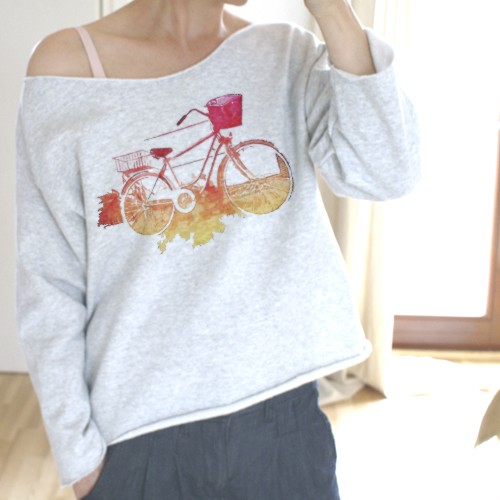 Szary gruby Oversize Bez + Rower czerwonożółty ONE MUG A DAY