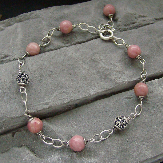 bransoletki z kamieni naturalnych Rodonity z ażurem  - bransoletka