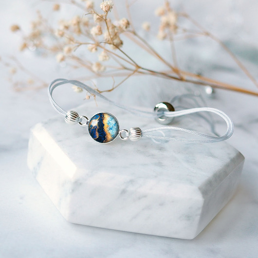 bransoletki ze szkła MINIMALISTYCZNA BRANSOLETKA  ze srebrną przekładką ''Baltic marble''