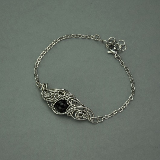 bransoletki wire wrapping Bransoletka obsydian złocisty, wire wrapping