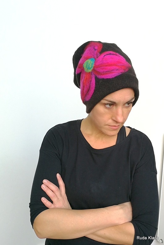 czapka wełniana damska etno boho filc ruda klara