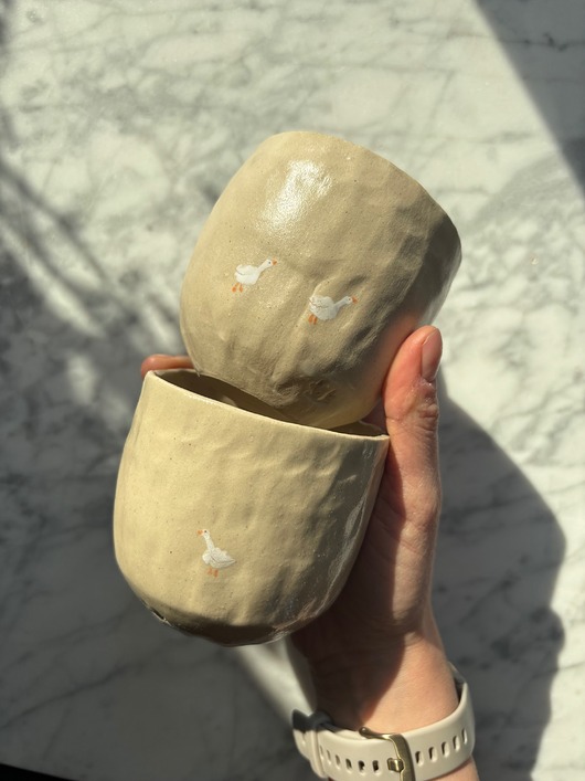 kubki i filiżanki Zestaw 2 Organicznych Ceramicznych Czarek Wabi Sabi z Gąskami 220 ml