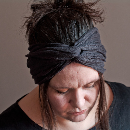 opaski do włosów Opaska lniana, turban, mini-szalik, wstęga do włosów - antracytowa 170 cm