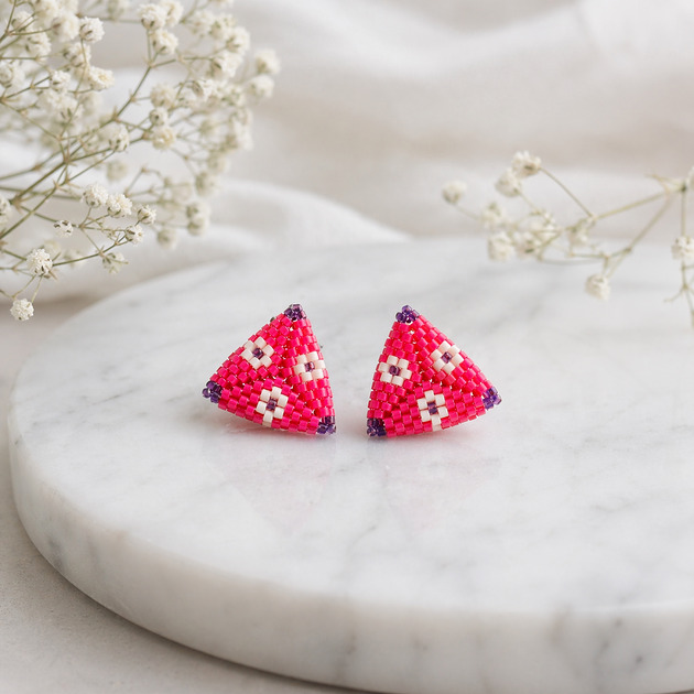 kolczyki - inne Kolczyki z koralików w kwiatki