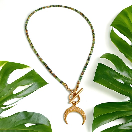 chokery Naszyjnik LUNULA jadeit zielono-brązowy