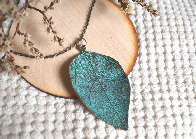 wisiory Patynowy Liść - Wisiorek, Naszyjnik, Zawieszka