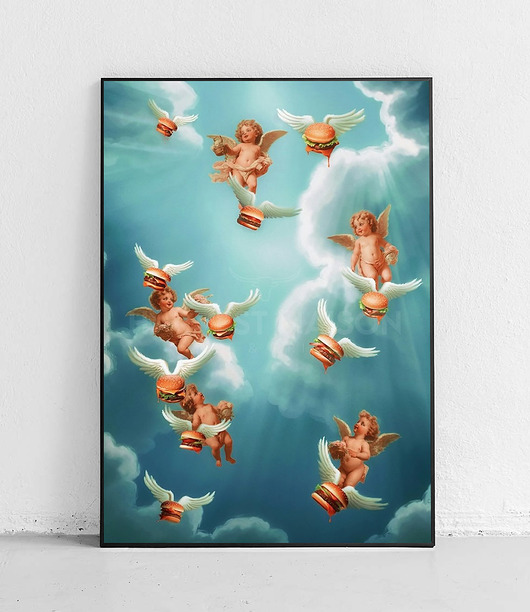 plakaty Plakat Aniołki serwujące burgery w niebie