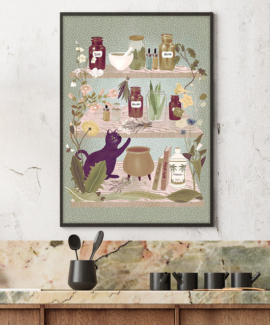 plakaty Półka z ziołową apteczką - plakat fine art