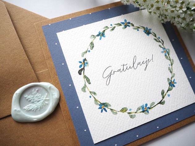 kartki scrapbooking Kartka na ślub Niebieski Wianek Gratulacje