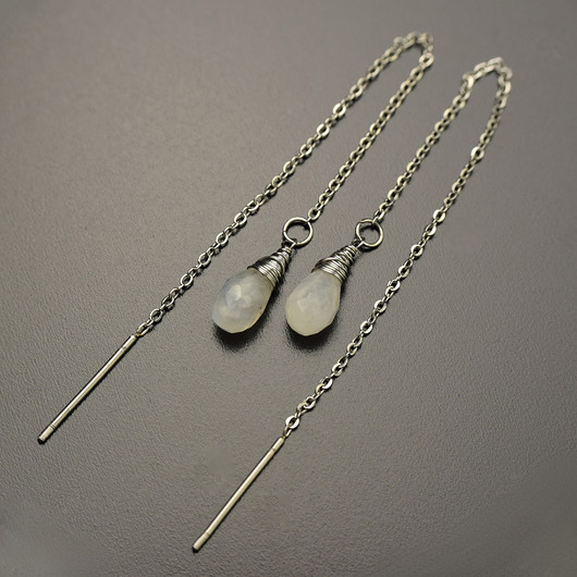 kolczyki wire wrapping Kolczyki przewlekane krople kamień księżycowy wire wrapping
